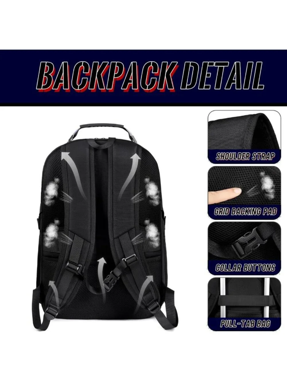 Spacious Black Travel Backpack for Men, Fits 17.3